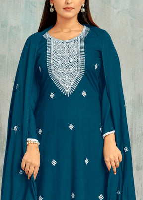 3 Pc Teal Unstitched Cotton Suit Set