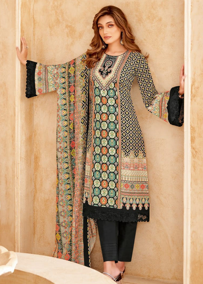 3 Pc Multicolor Unstitched Cotton Suit Set