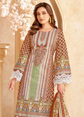 3 Pc Multicolor Unstitched Cotton Suit Set