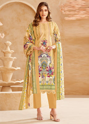 3 Pc Multicolor Unstitched Cotton Suit Set