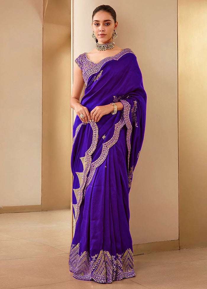 Purple Spun Silk Saree With Blouse Piece