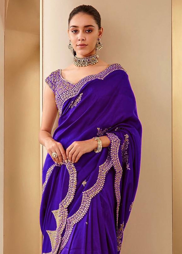 Purple Spun Silk Saree With Blouse Piece