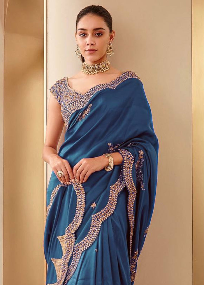 Teal Spun Silk Saree With Blouse Piece