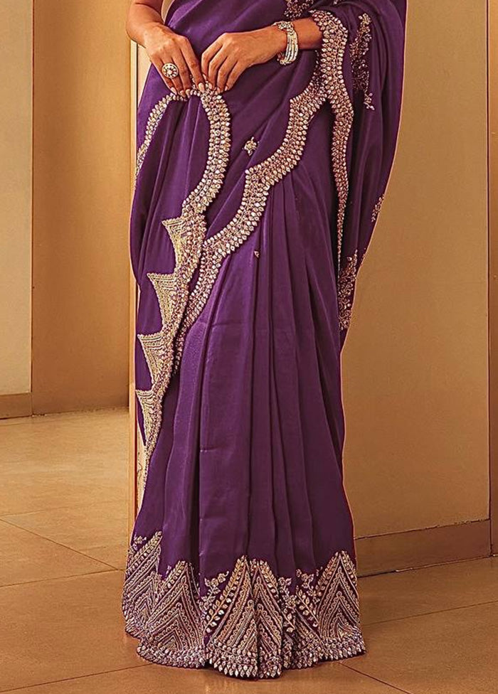 Wine Spun Silk Saree With Blouse Piece