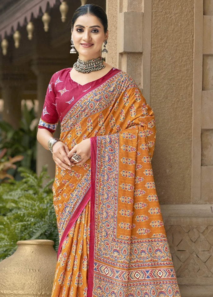 Multicolor Cotton Saree With Blouse Piece