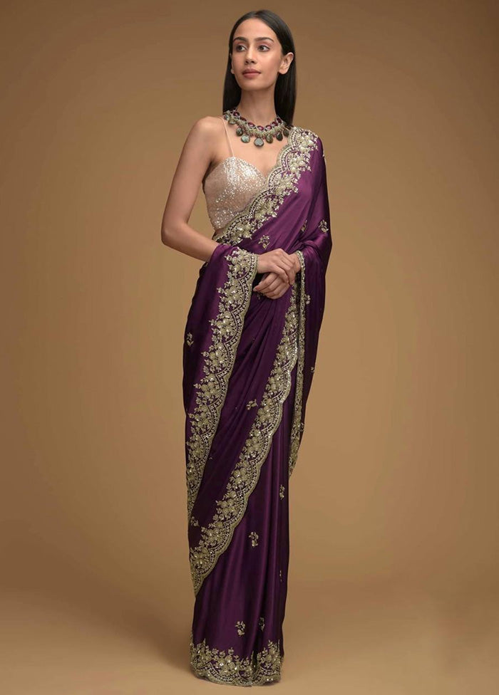 Wine Spun Silk Saree With Blouse Piece