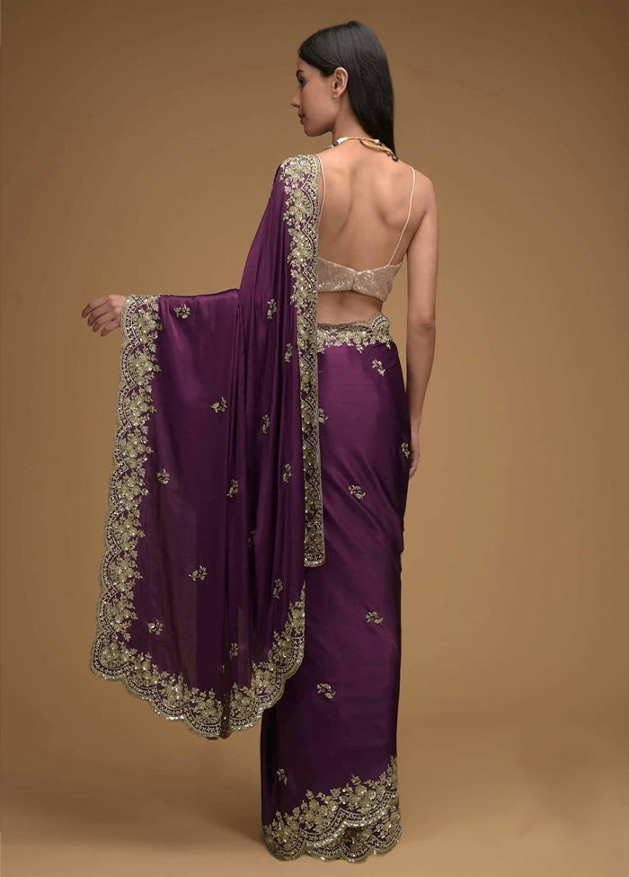 Wine Spun Silk Saree With Blouse Piece