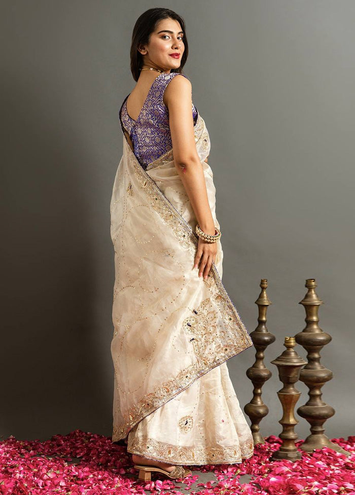 Cream Spun Silk Saree With Blouse Piece