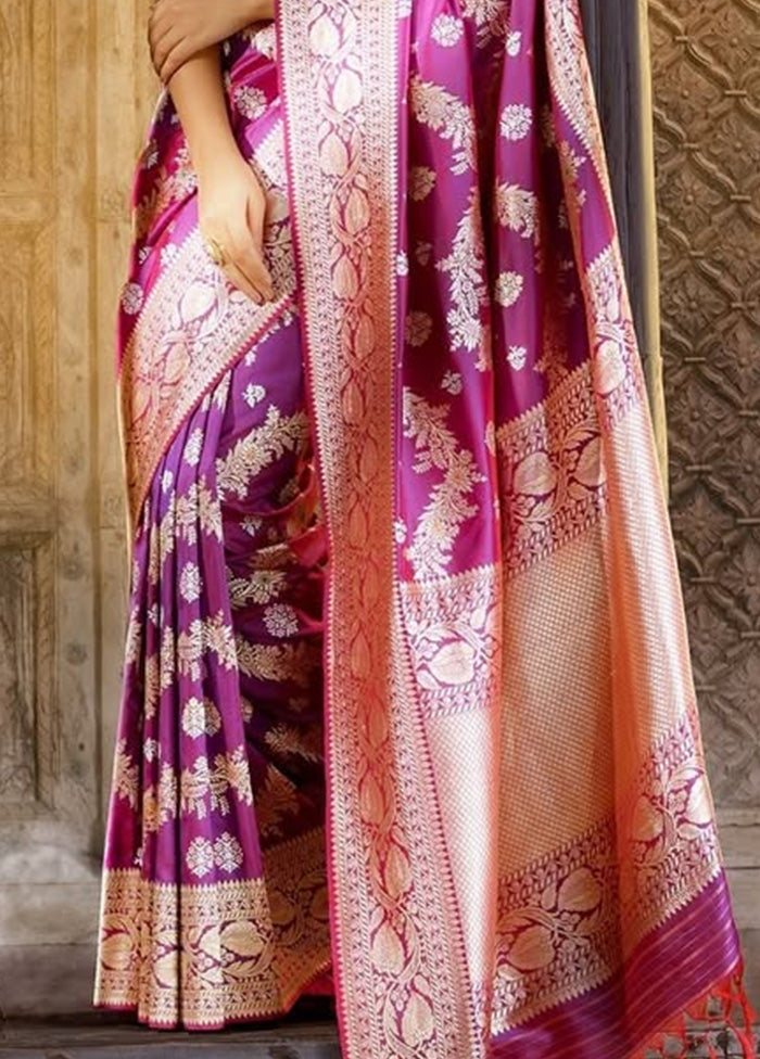 Wine Banarasi Silk Saree With Blouse Piece