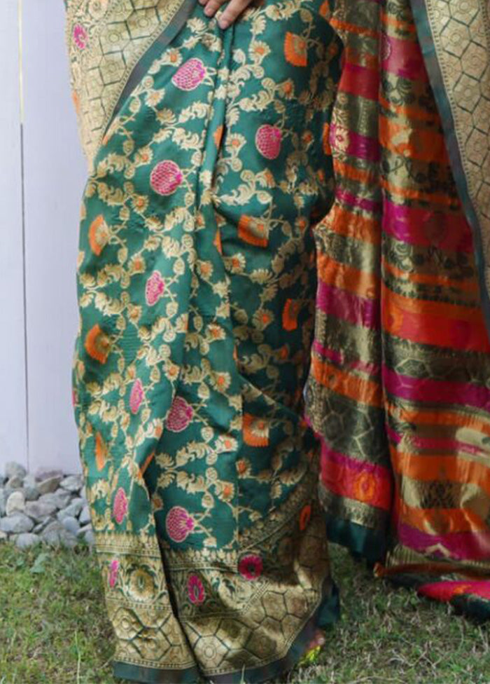 Green Banarasi Silk Saree With Blouse Piece