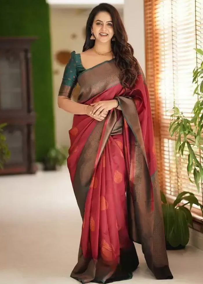 Maroon Banarasi Silk Saree With Blouse Piece