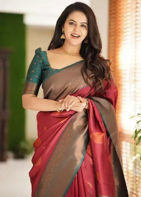 Maroon Banarasi Silk Saree With Blouse Piece