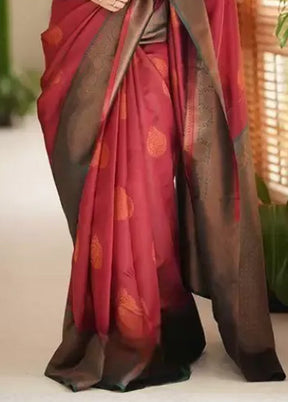 Maroon Banarasi Silk Saree With Blouse Piece