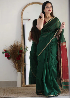 Green Banarasi Silk Saree With Blouse Piece