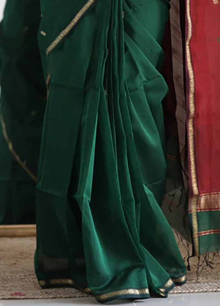 Green Banarasi Silk Saree With Blouse Piece