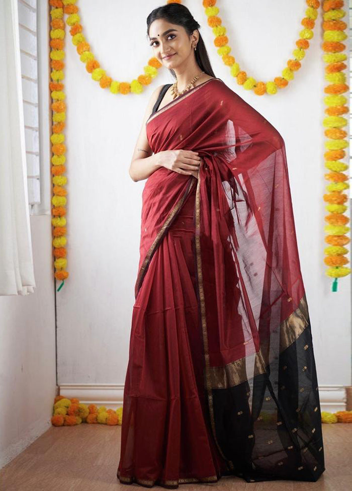 Maroon Banarasi Silk Saree With Blouse Piece