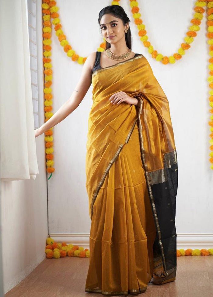 Yellow Banarasi Silk Saree With Blouse Piece