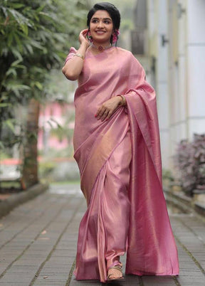 Pink Banarasi Silk Saree With Blouse Piece