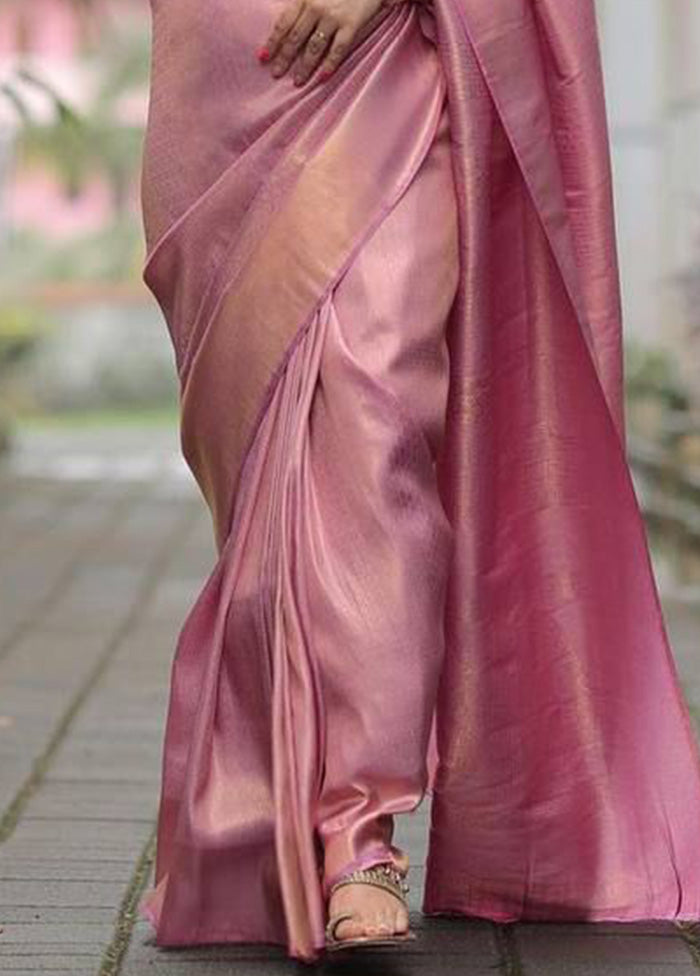 Pink Banarasi Silk Saree With Blouse Piece