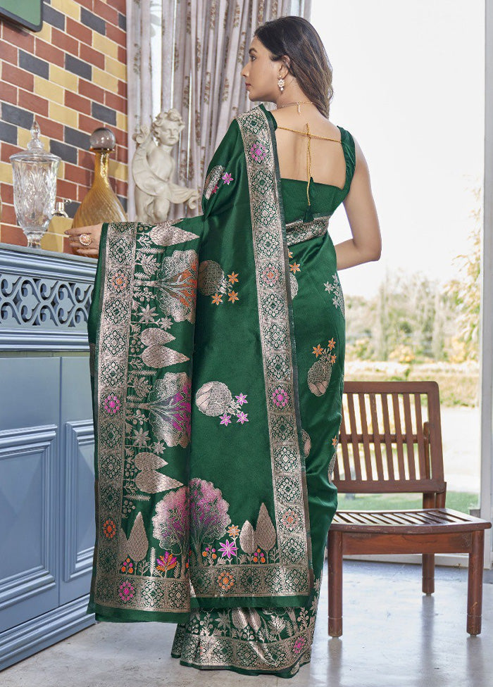 Green Banarasi Silk Saree With Blouse Piece