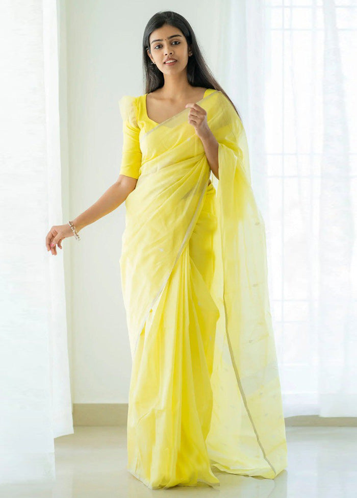 Light Yellow Linen Silk Saree With Blouse Piece