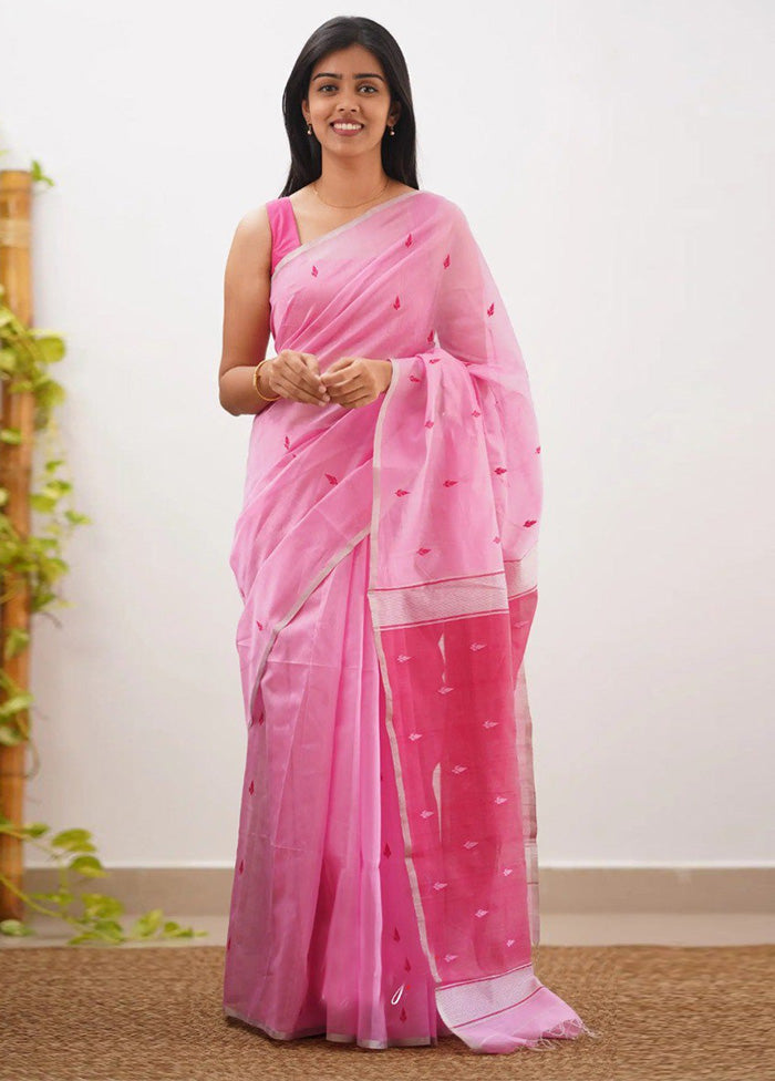 Pink Linen Silk Saree With Blouse Piece