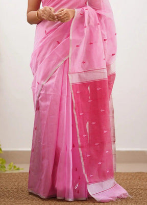 Pink Linen Silk Saree With Blouse Piece