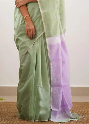 Pista Green Linen Silk Saree With Blouse Piece