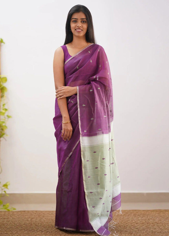 Purple Linen Silk Saree With Blouse Piece