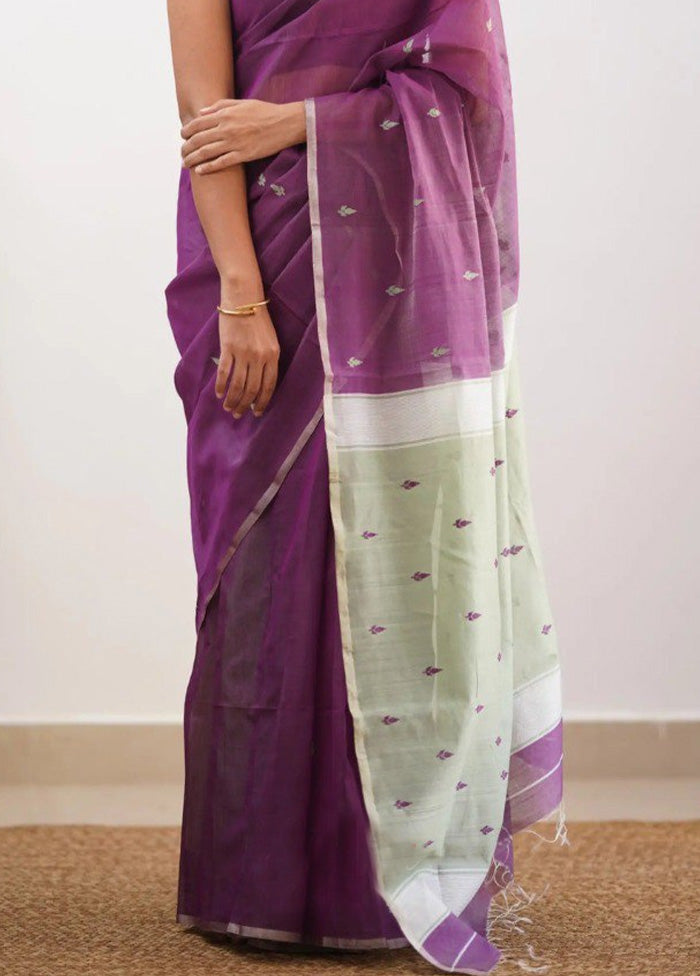 Purple Linen Silk Saree With Blouse Piece