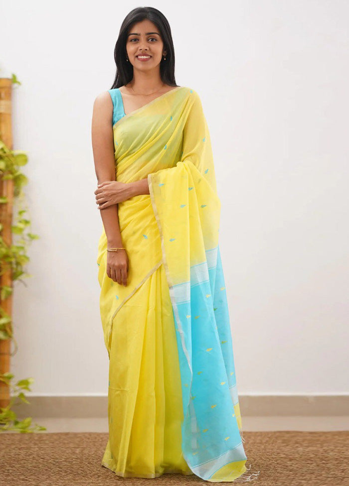 Yellow Linen Silk Saree With Blouse Piece