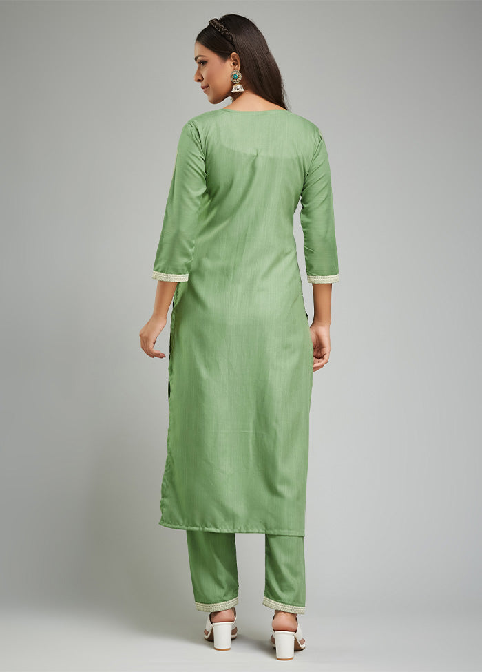 3 Pc Pista Green Readymade Viscose Suit Set