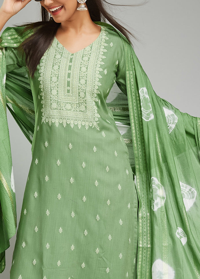 3 Pc Pista Green Readymade Viscose Suit Set