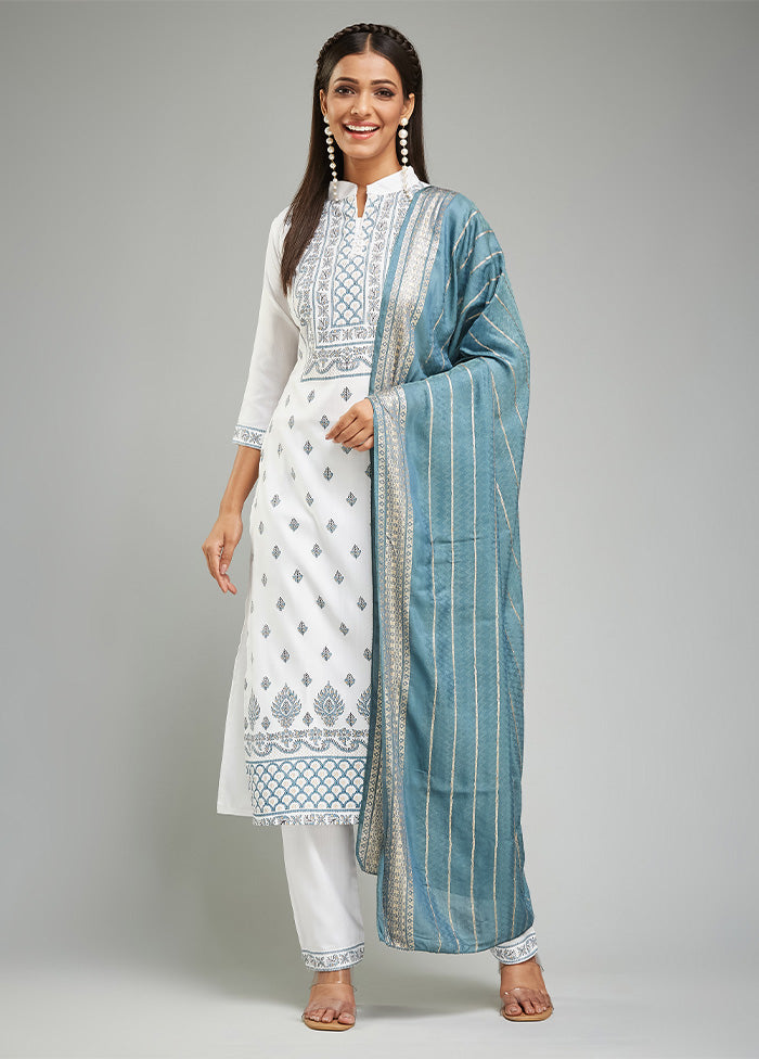 3 Pc White Readymade Viscose Suit Set