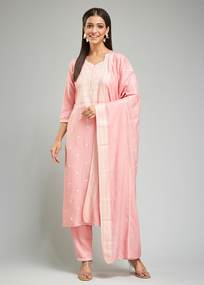 3 Pc Pink Readymade Viscose Suit Set