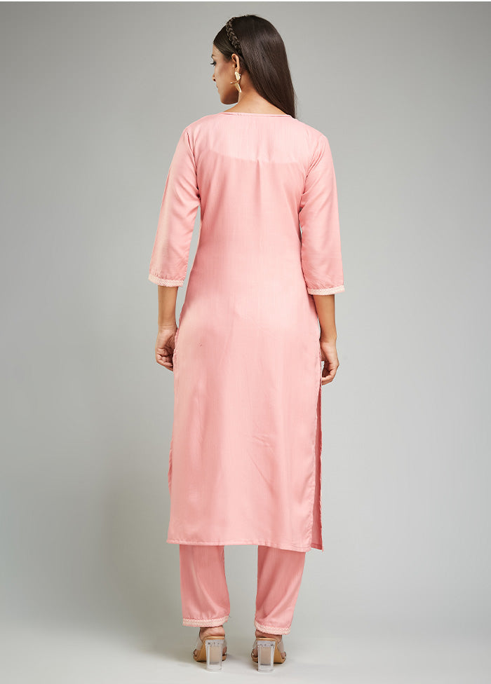 3 Pc Pink Readymade Viscose Suit Set