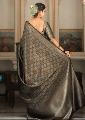 Black Banarasi Silk Saree With Blouse Piece