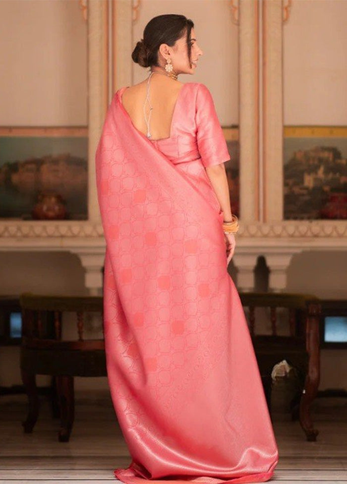 Pink Banarasi Silk Saree With Blouse Piece