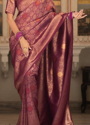 Wine Banarasi Silk Saree With Blouse Piece