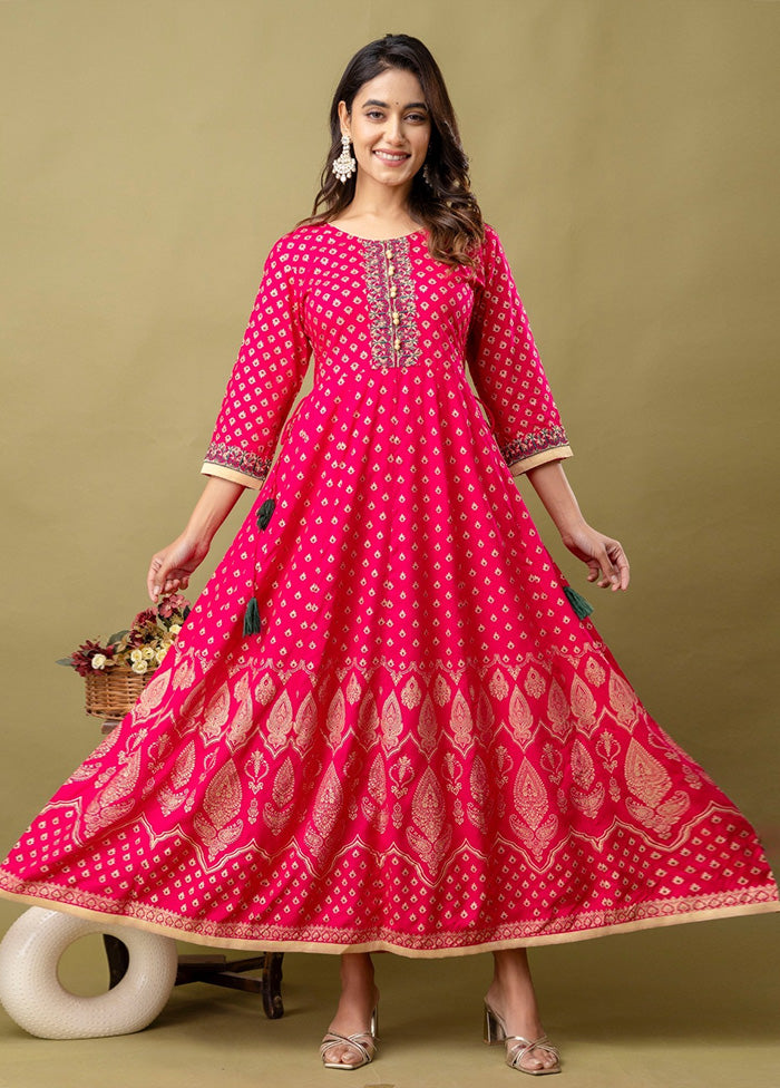 Pink Readymade Rayon Indian Dress