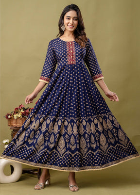 Navy Blue Readymade Rayon Indian Dress