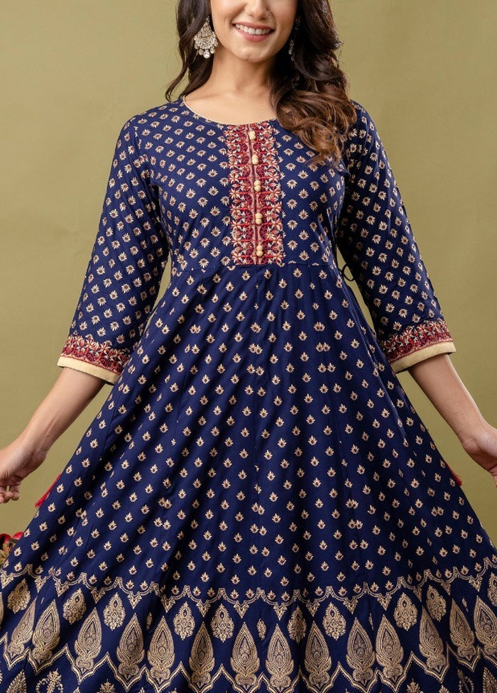 Navy Blue Readymade Rayon Indian Dress