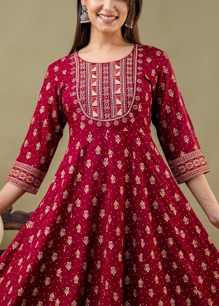 Maroon Readymade Rayon Indian Dress