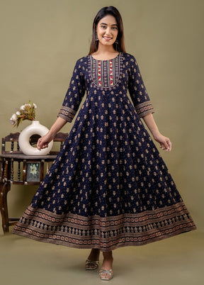 Navy Blue Readymade Rayon Indian Dress