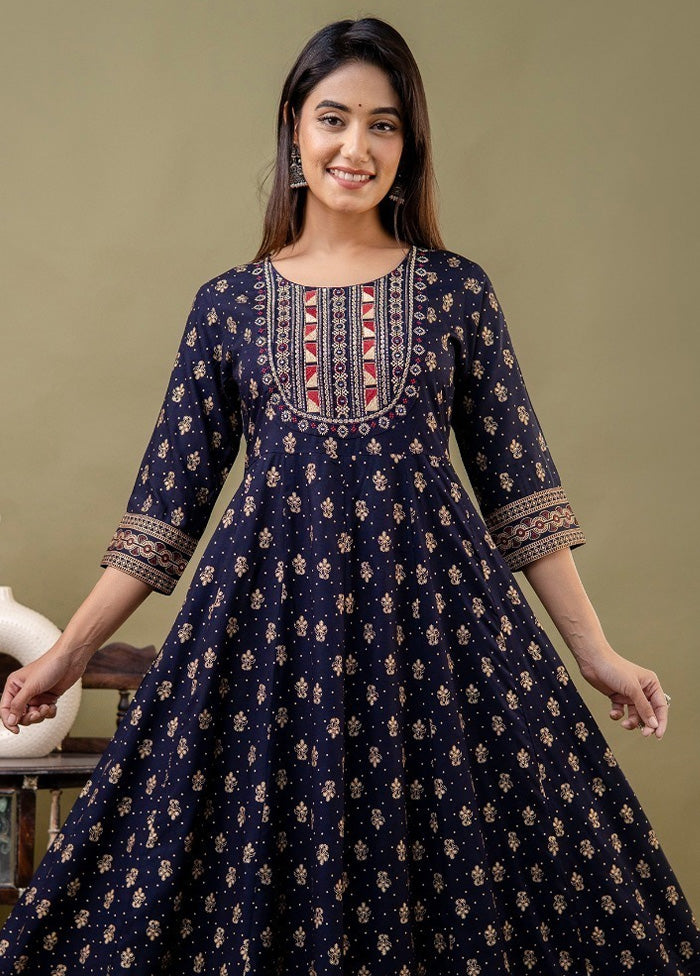 Navy Blue Readymade Rayon Indian Dress