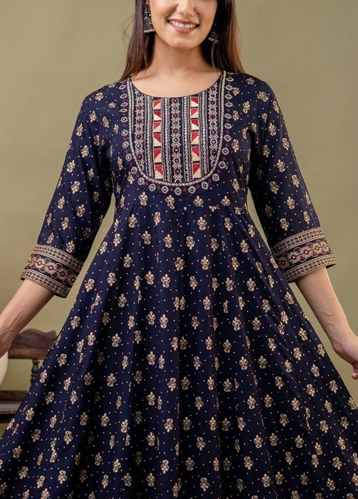 Navy Blue Readymade Rayon Indian Dress