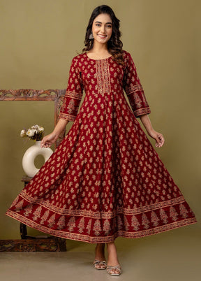 Maroon Readymade Rayon Indian Dress