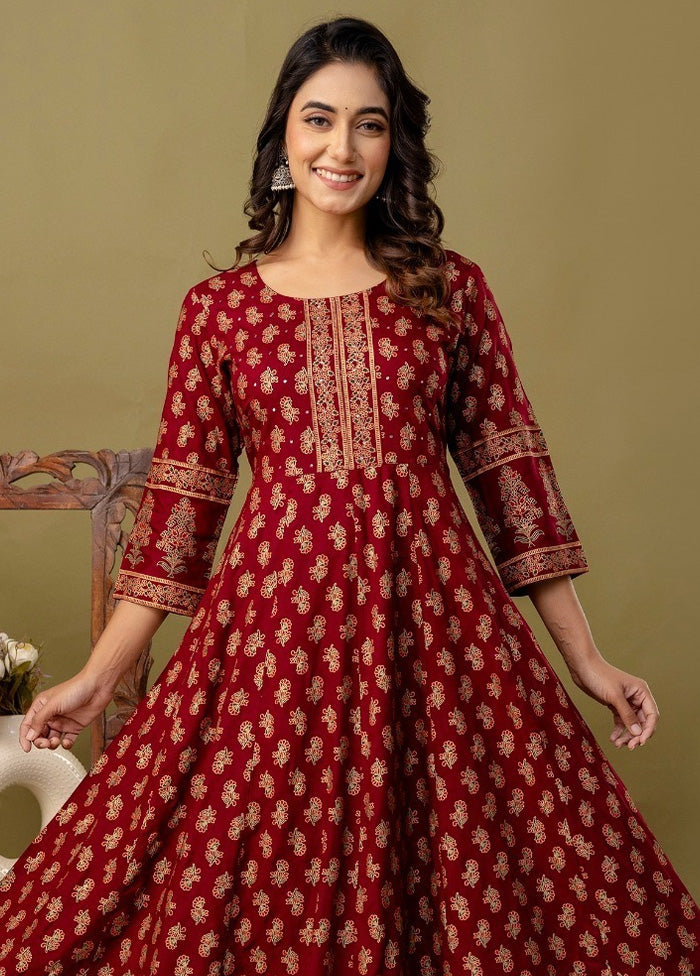 Maroon Readymade Rayon Indian Dress