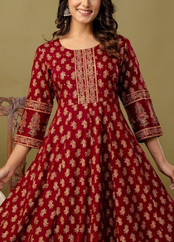 Maroon Readymade Rayon Indian Dress