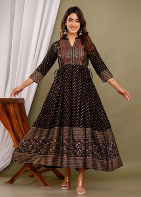 Black Readymade Rayon Indian Dress